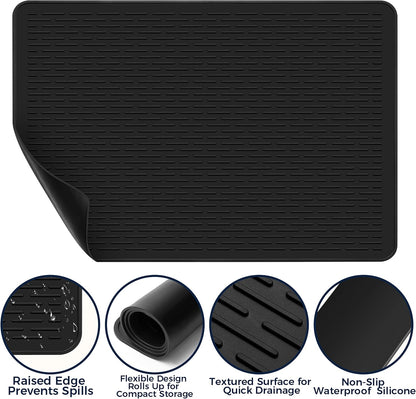 28 x 20 in Electric Stove Top Cover Set with 2 Stove Gap Covers | Thickened food-grade silicone glass cooktop protector; 450°F heat resistant, extra counter space, raised-edge dish drying mat