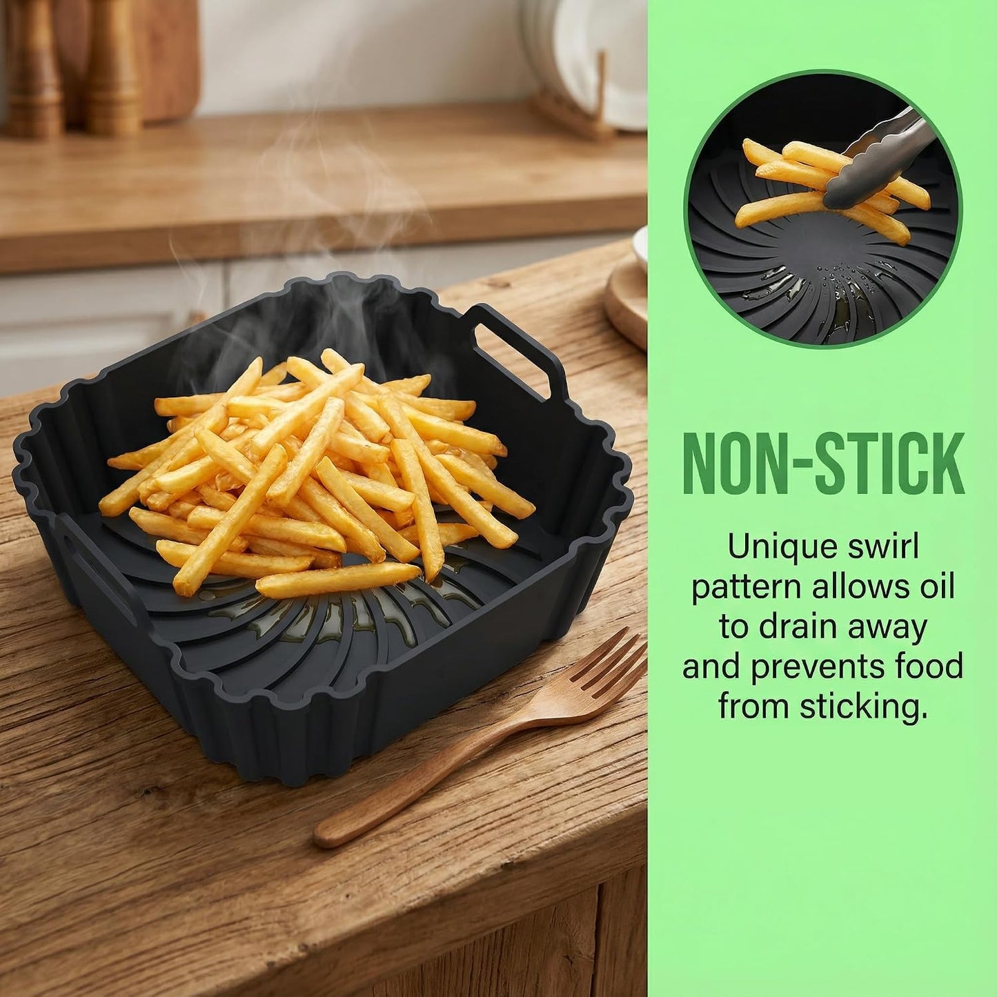 Silicone Air Fryer Liners 2 Pack, Reusable Silicone Air fryer basket liners for Ninja AF141 181, 8.5 Inch Air Fryer Liners for COSORI 5-6.5 QT,Large Air Fryer Accessories