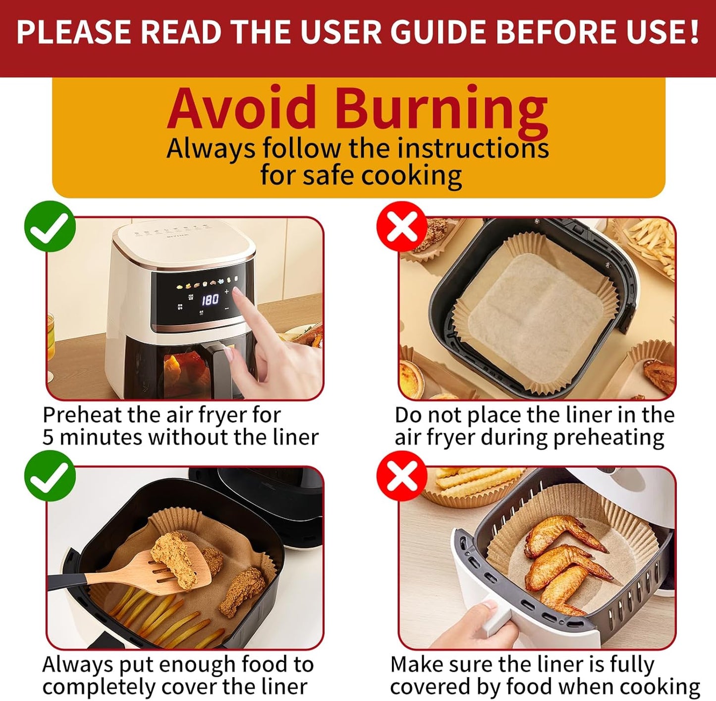 40GSM Air Fryer Liners, 6.5 Inch Air Fryer Liners Disposable, Unbleached Paper For 3-5Qt, Raw Wood Pulp, Double-Sided Silicone, For Health-Conscious Cooks & Busy Families, Square 100pcs