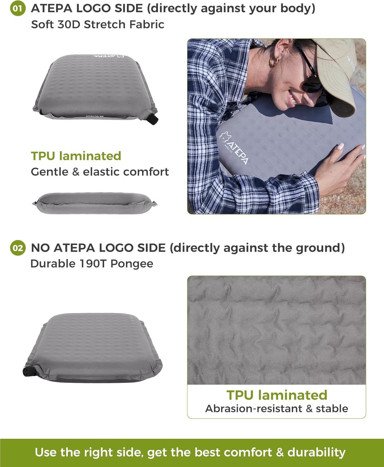 ATEPA Inflatable Seat Cushion | 2" & 2.5" foam core seat pad, Self inflating, Compact, Stadium, Airplane, Travel, Camping, Hiking, Sports events