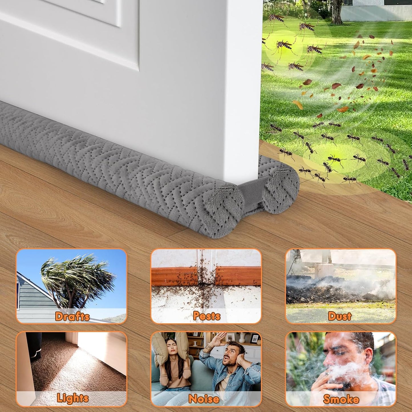 Premium Velvet Under Door Draft Stopper, Door Draft Stoppers for Bottom of Door with Double-Sided Windproof Seal, 30'' to 36'' Adjustable Gap Filler to Blocks Cold Air Light Dust Noise Drafts