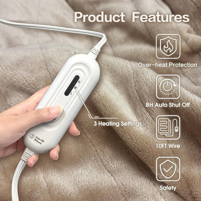 Tefici Heated Blanket Throw,Ultra Soft 2-Layer Flannel Electric Blanket