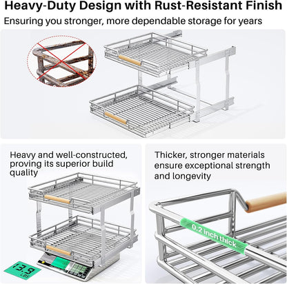 Pull out Cabinet Organizer, 15"W X 21"D, Heavy Duty Smooth Sliding Under Cabinet Shelves for Pots and Pans, Full-Extension Roll out Drawers, Slide out Organization for Home Kitchen Pantry