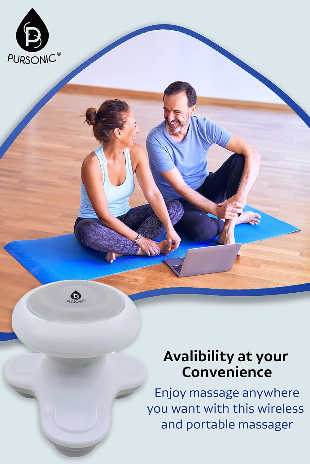 Pursonic Handheld Sport Massager Mini Portable for Hand, Head, Neck, Back, Legs & Arms Pain Relief Easy Grip Handle, 3 Vibrating Massage Modes (White)