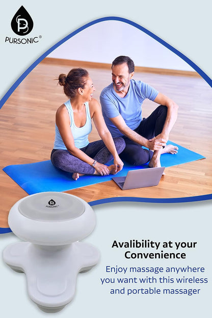 Pursonic Handheld Sport Massager Mini Portable for Hand, Head, Neck, Back, Legs & Arms Pain Relief Easy Grip Handle, 3 Vibrating Massage Modes (White)