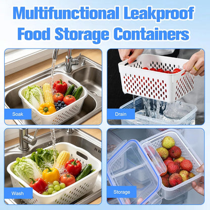 3 PCS Fruit Storage Containers for Fridge,Removable Colander,Fresh Longer | Airtight Food Storage Containers,Keep Fresh Longer,Household Transparent Plastic Food Storage Box-Including Drain Basket