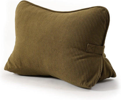Pat. Pend. Corduroy Lumbar Support Back Pillow for Watching TV, Reading & Gaming, Ergonomic Triangle Support Cushion for Sofa, Armchair & Bed Sitting, Removable Washable Cover, Beige Gray