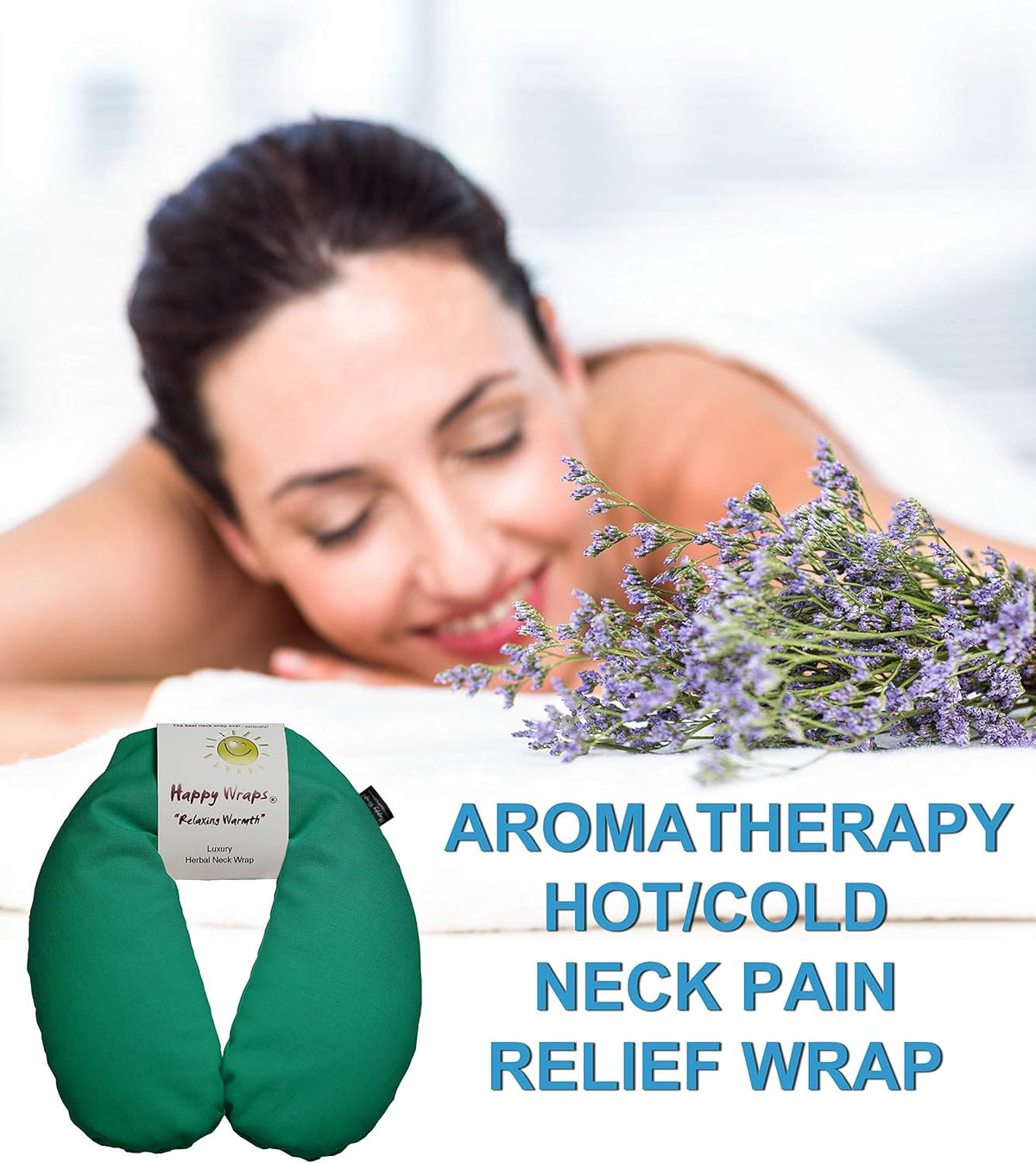 Microwavable Herbal Neck Wrap - Hot Cold Aromatherapy Neck Warming Pillow - Heating Pad for Migraines, Stress, Gifts for Women, Birthdays, Christmas and Free Sleep Mask - Purple Cotton