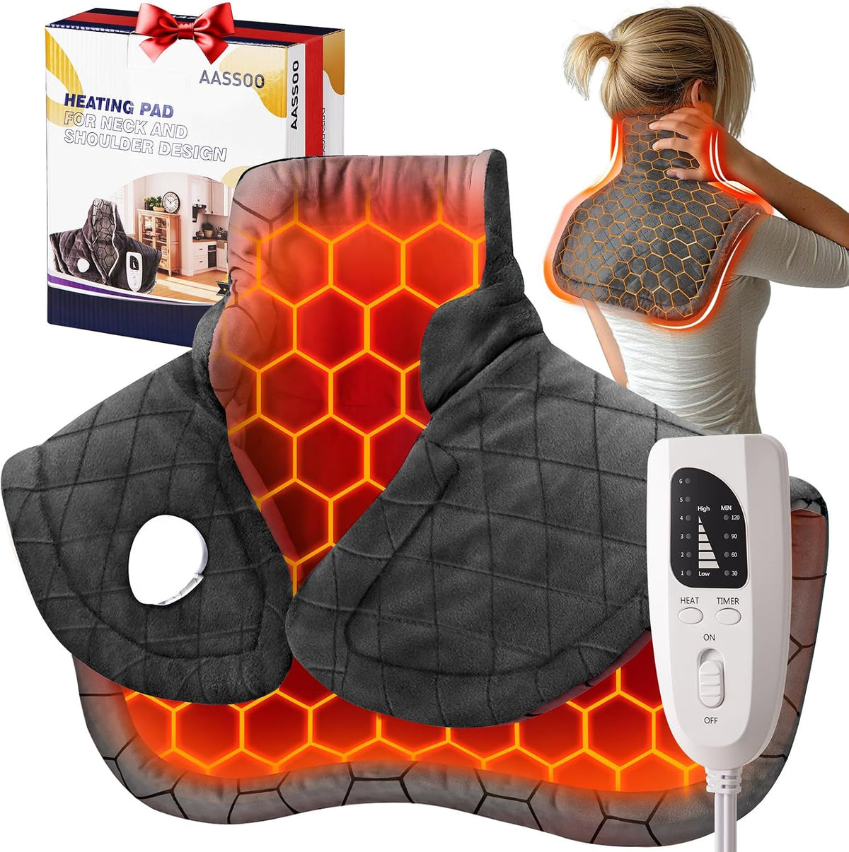 Patented Graphene Weighted Heating Pad for Neck and Shoulders Birthday Gifts for Women Men Mom FSA Eligible Items Only List 3X Deeper Pain Relief Instant Heat Snug Fit Contoured Design ETL Certified