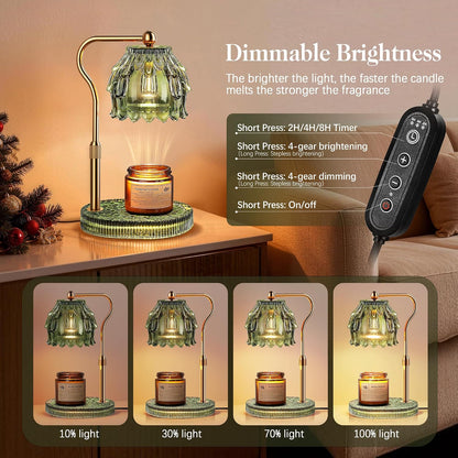 Candle Warmer Lamp with Timer Dimmer, Modern Wax Warmer for Scented Wax Jar Candle Warmer with 2 Bulbs, Adjustable Height Glass Lamp for Gifts for Women, Home Decor, Gold Amber