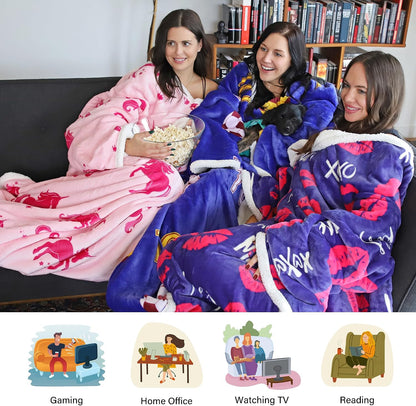 Catalonia Sherpa Wearable Blanket with Sleeves and Pocket for Adults