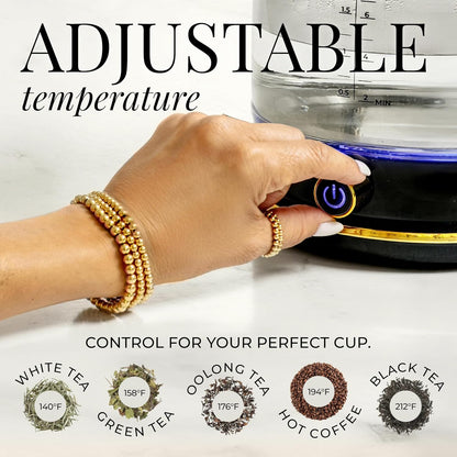 Styled Settings Stainless Steel Electric Kettle with Temperature Control | BPA and Plastic Free Electric Kettle with Keep Warm Function, Borosilicate Glass -1500W Hot Water Boiler with Digital Display