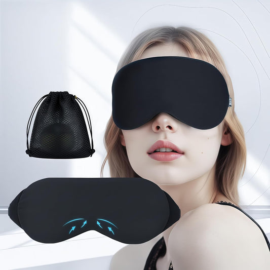 Cool Touch Cotton Eye Sleep Mask for Men & Women, Soft Breathable Flexible Fit for Side Sleepers, Adjustable Light Blocking Mask for Sleeping, Airplane Travel & Naps (Black)