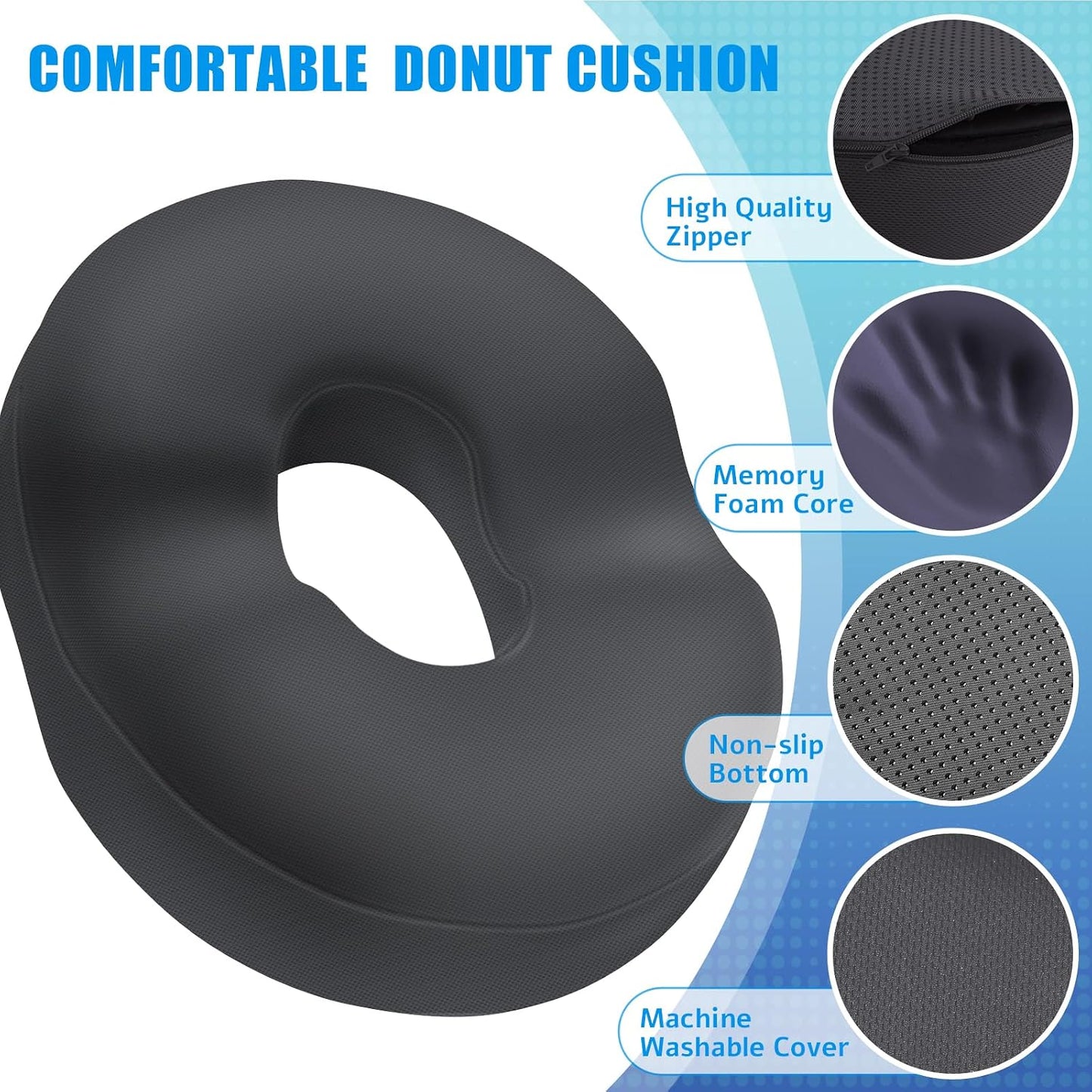 BlissTrends Donut Pillow Seat Cushion, Memory Foam Lifting Cushions(Black) | Donut Chair Cushions for Postpartum Pregnancy & Hemorrhoids,Tailbone Pain Relief Cushion for Office&Home Chairs