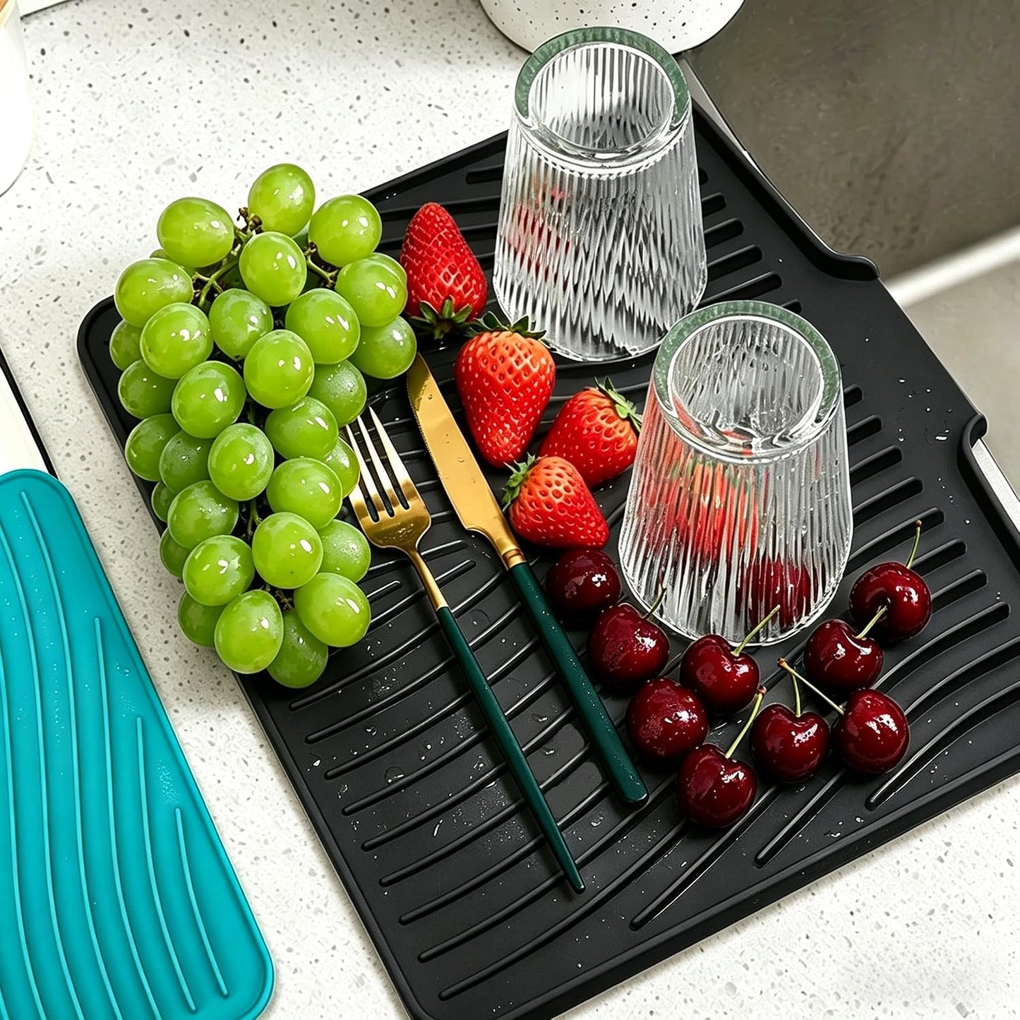 Kitchen Sink Splash Guard Gen2-30" x 6'' Silicone Sink Mat Splash Guard fit for Countertop, Bathroom,Farmhouse,RV by EBIGIC (Grey)