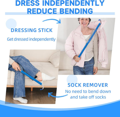 Fanwer Metal Long Shoe Horn with Dressing Stick - Shoe Horn Long Handle for Seniors, Disabled, Elderly | Adjustable Dressing Aid for Post-Surgery, Limited Mobility | Sock Remover & Shoe Helper Tool