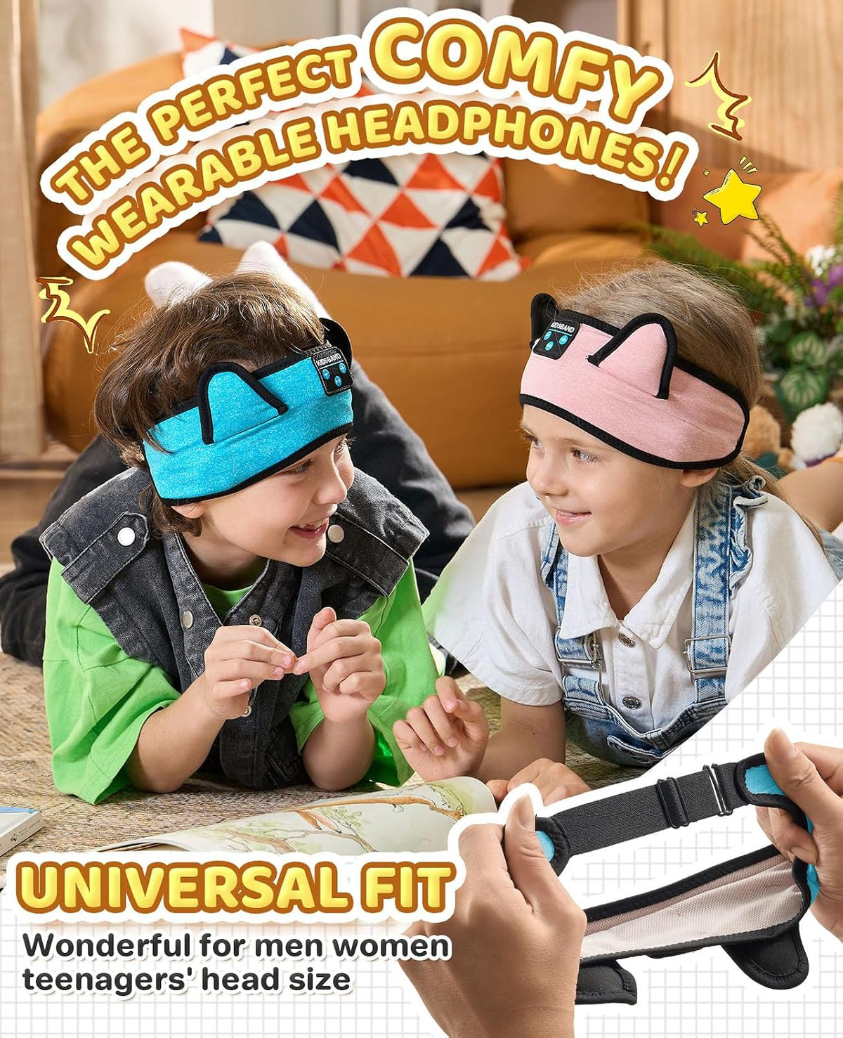 KIDSBAND Kids Bluetooth Headphones, Sleep Headband [Wireless & Wired Playback 2in1] Foldable Headphones for School/Travel/Tablet/Sleep