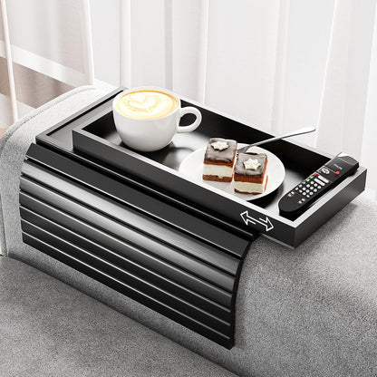 Bestjing Bamboo Sofa Armrest Tray - Couch Arm Tray with Detachable Couch Cup Holder - 2 in 1 Anti-Slip Foldable Sofa Armchair Caddy Table for Drinks Cellphone TV Remote Snacks