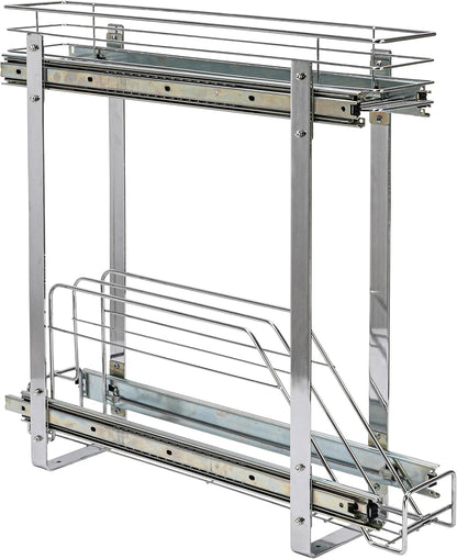 Household Essentials Glidez Multipurpose Chrome-Plated Steel Pull-Out/Slide-Out Storage Organizer for Cookware and Bakeware - 2-Tier Design - Fits Standard Size Cabinet or Shelf, Chrome
