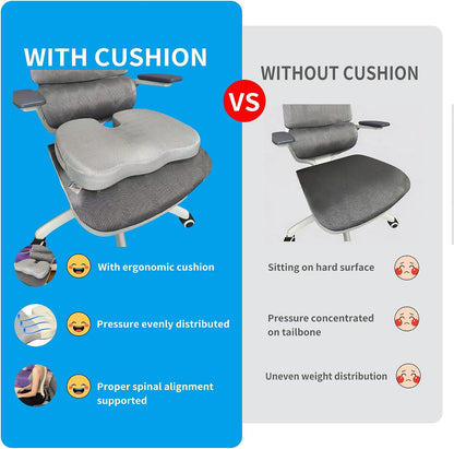 Coccyx & Tailbone Support Seat Cushion for Office & Car – Ergonomic U-Cutout Memory Foam for Sciatica, Pressure Relief, All-Day Comfort – Perfect for Desk Chair, Driving, Travel (Black)