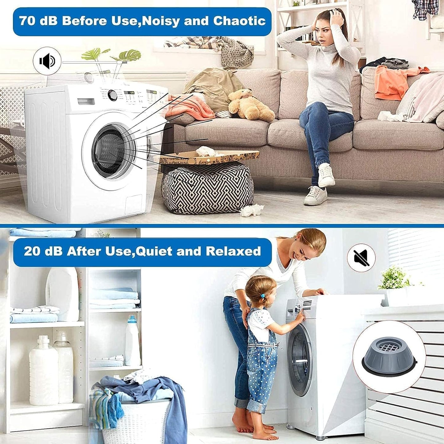 Dadop 4Pcs Anti Vibration Pads for Washing Machine and Dryer Shock and Noise Cancelling Washing Machine Support Prevent Moving Shaking Walking Universal Size