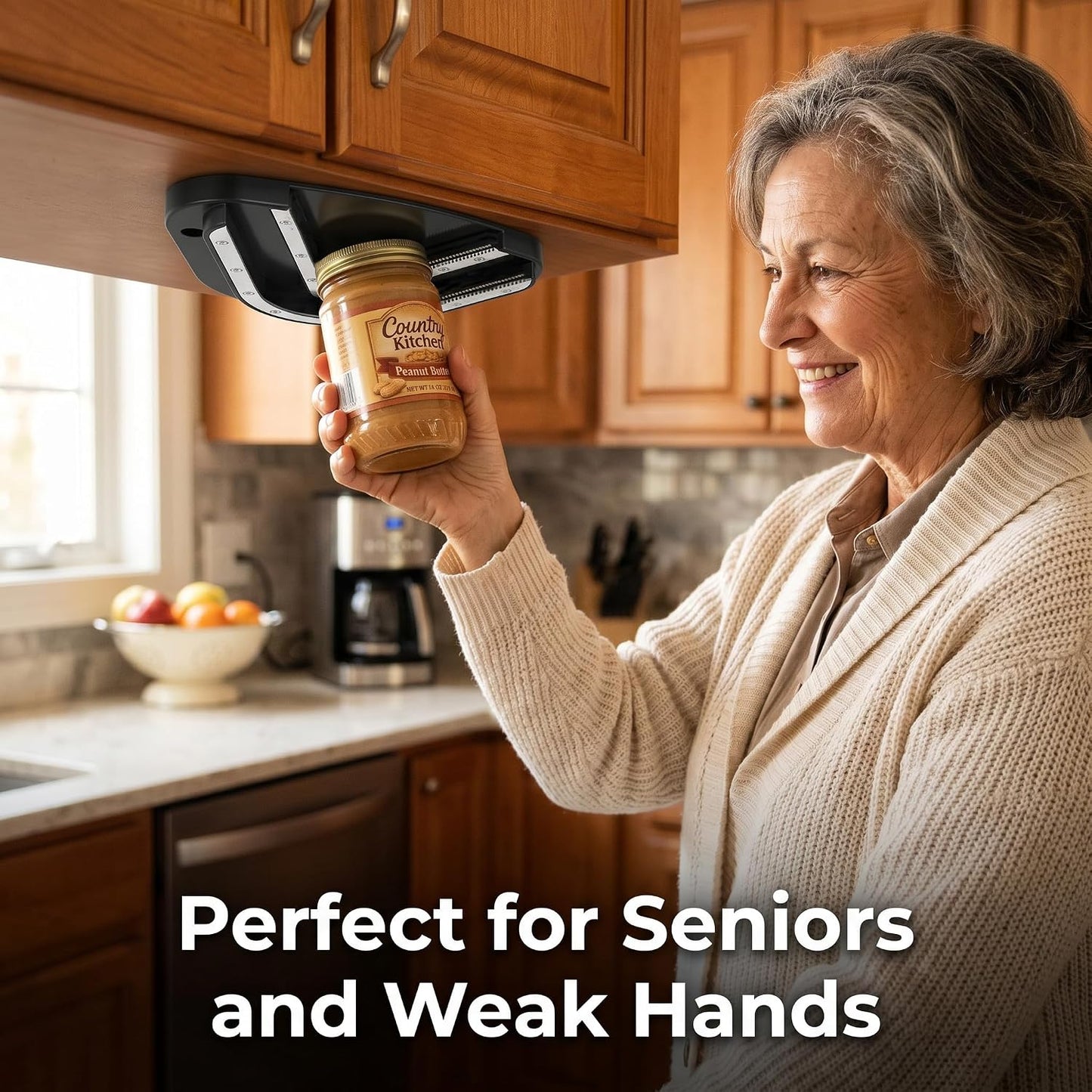 Under Cabinet Jar Opener Double U Grip Bottle Opener for Arthritis | Bottle Opener for Any-Size Lid Easily Unscrew Bottle & Can Opener for Weak Hands and Seniors