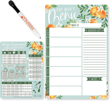 Hadley Designs Weekly Meal Planner for Fridge - Dinner Menu Board for Kitchen, Kraft Weekly Menu Board Dry Erase, Dry Erase Meal Planner for Fridge, Grocery List for Fridges with Conversion Chart