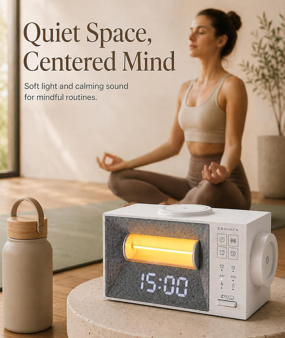 Sound Machine Alarm Clock with Wireless Charger for Bedroom, Hotel