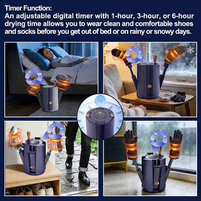 Boot Dryer Shoe Dryer for Work Boots Sneakers Socks and Gloves | 4 Racks/Air Vents, LED Temperature Display, Smart Timer Settings, Overheat-Protected, Shoe Dryer Warmer Deodorizer