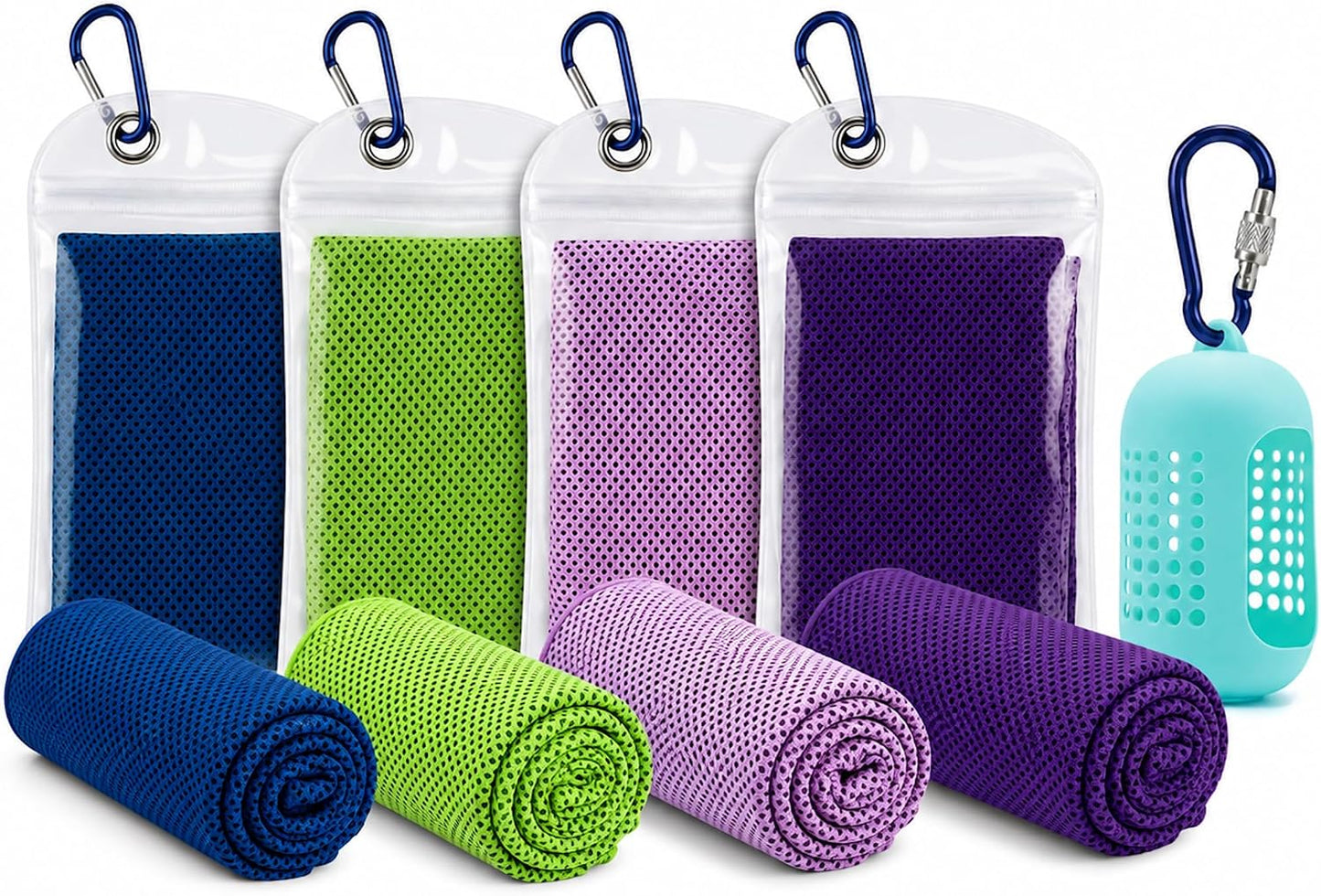 Cooling Towels for Neck and Face, Instant Cooling Towel,4 Pack with Hooks | Instant Cooling Towel, Water Activated, Soft Microfiber, Reusable,4 Pack with Hooks, Great for Golf Gym Running Sports