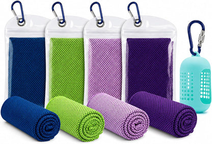 Cooling Towels for Neck and Face, Instant Cooling Towel,4 Pack with Hooks | Instant Cooling Towel, Water Activated, Soft Microfiber, Reusable,4 Pack with Hooks, Great for Golf Gym Running Sports
