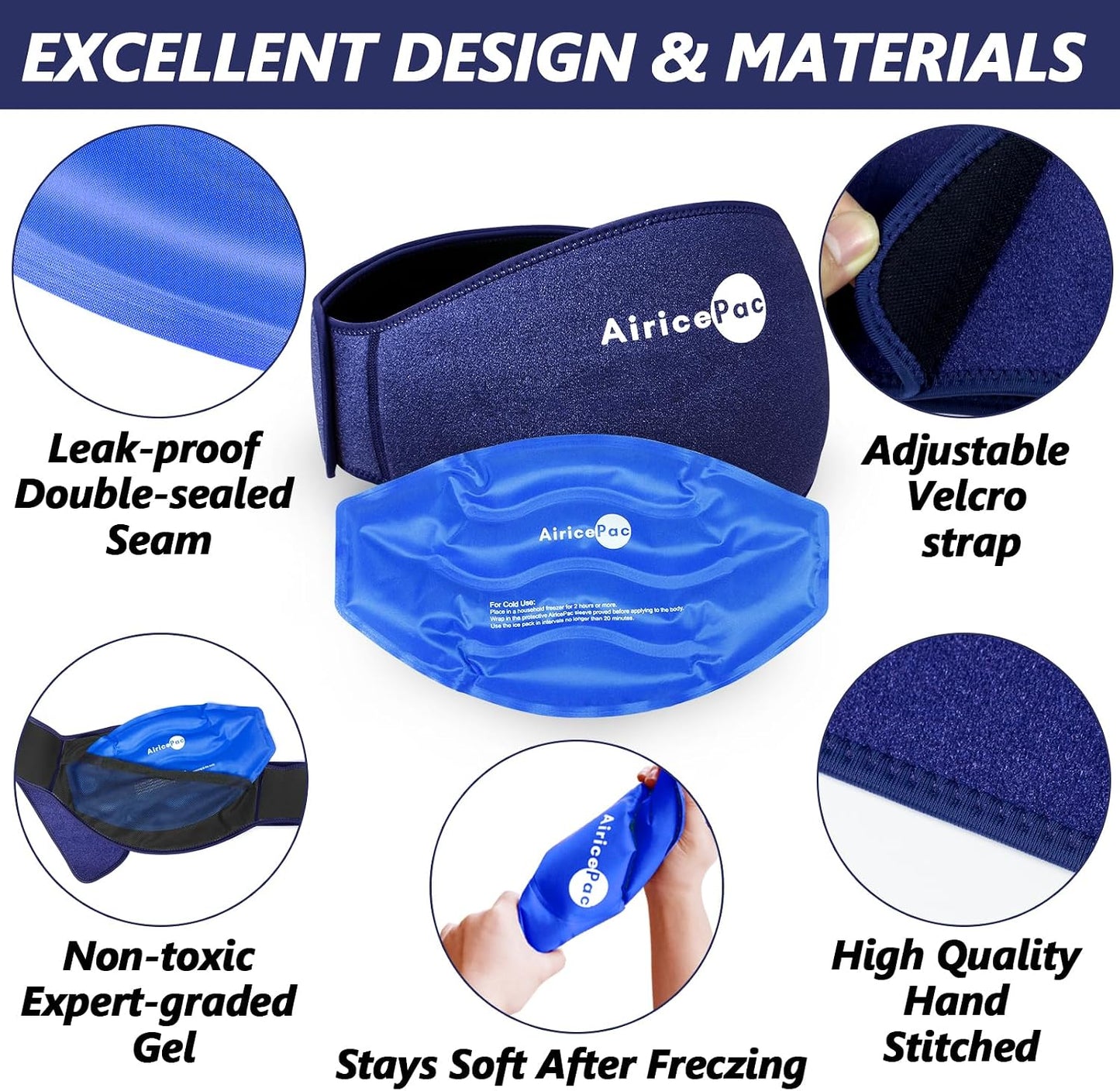 AiricePac Elbow Ice Pack Wrap, Tennis Golfers Sleeve For Arm and Calf Injuries Reusable, Cold Compression for Pain Relief