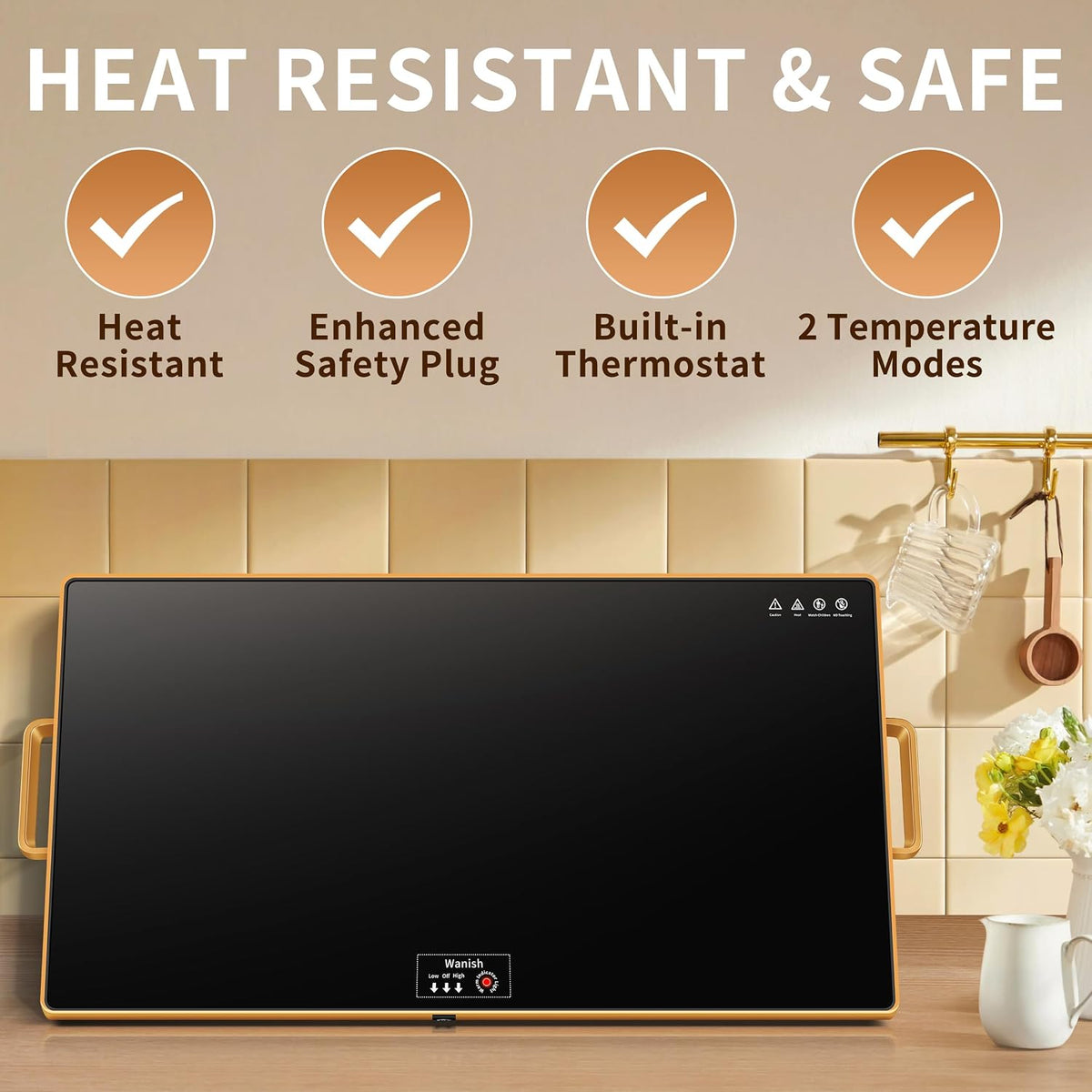 Electric Warming Tray,Extralong 47"x12",Tempered Glass Warming Mat for Food