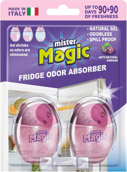 Mister Magic Refrigerator Odor Absorber – Natural Lemon Formula Gel, Odorless Fridge Deodorizer, Neutralizes Food Odors, Lasts Up to 90 Days, Safe for Food, Kitchen Supplies (1 Pack, Contains 2 Units)