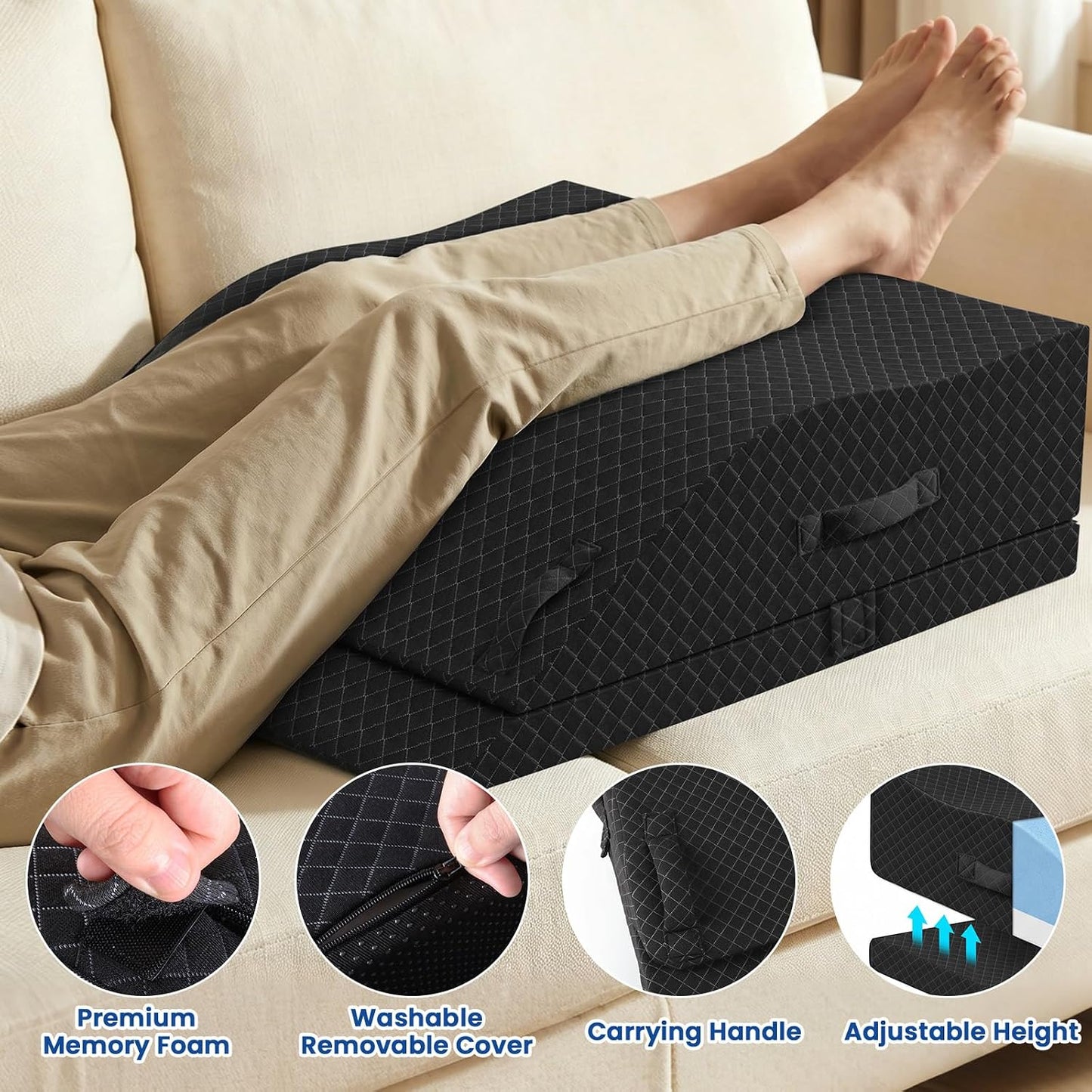 Elevation Pillows for Leg After Surgery, Memory Foam Adjustable Wedge Pillow for Injury or Rest, Ankle Pillow for Sleeping Blood Circulation Grey/Double Leg
