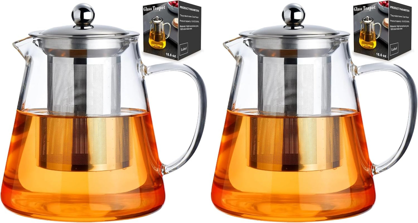 Baalaka Glass Teapot 18.6oz/550ml, Tea Pot with Removable Infusers for Loose Tea, Borosilicate Glass Tea Kettle Tea Maker Stovetop for Camping, Tea Infuser for Loose Leaf Tea Travel | Borosilicate glass tea kettle with infuser; steel strainer for loose