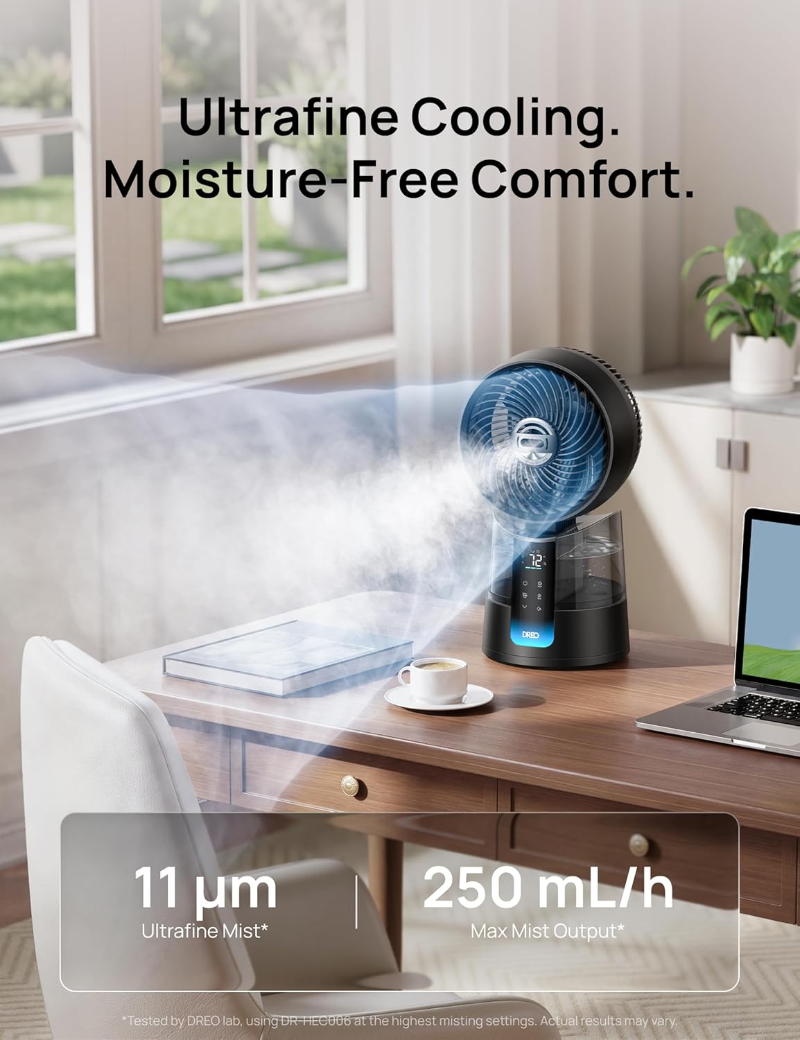 DREO TurboCool Misting Fan 516, 5℉ Drop Cooling Fans that Blow Cold Air | 150°+30° Omni-directional Oscillating, Evaporative air cooler, 26 ft/s Wind, Ultrafine Mist, 20dB, 6 Speeds 2 Modes, White