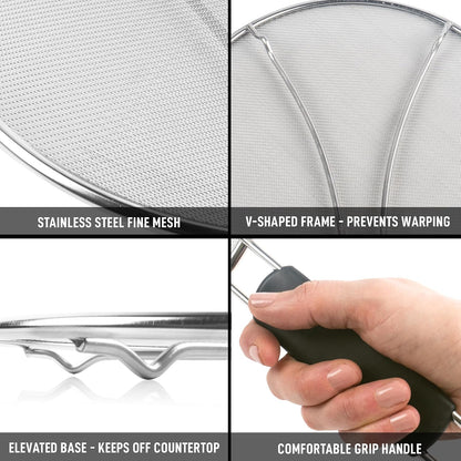 Zulay Kitchen Splatter Screen for Frying Pan (13”) - Grease Splatter Guard for Frying Pan - Oil Splatter Guard - Oil Splash Guard for Frying Pan - Stainless Steel Grease Screen for Stove Top (Black)