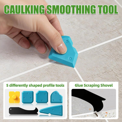 5 In 1 Caulking Tool Kit, Silicone Caulking Tool with Stainless Steel Head & Caulk Scraper, Sealant Finishing Tool with Multiple Angles, Caulk Remover Tool for Kitchen, Bathroom & Window Caulking