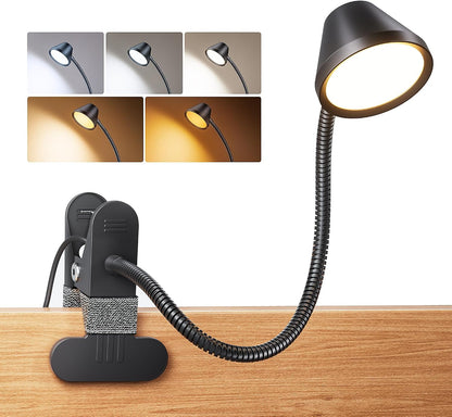 LEPOWER Clip on Light, Reading Lights for Books in Bed, 400LM, RG0 Eye-Care | 5 Colors & Stepless Dimming, Amber Glow Light & Auto Timer, Up to 2.3" Strong Clamp with Adapter for Headboard, Bedside, Desk