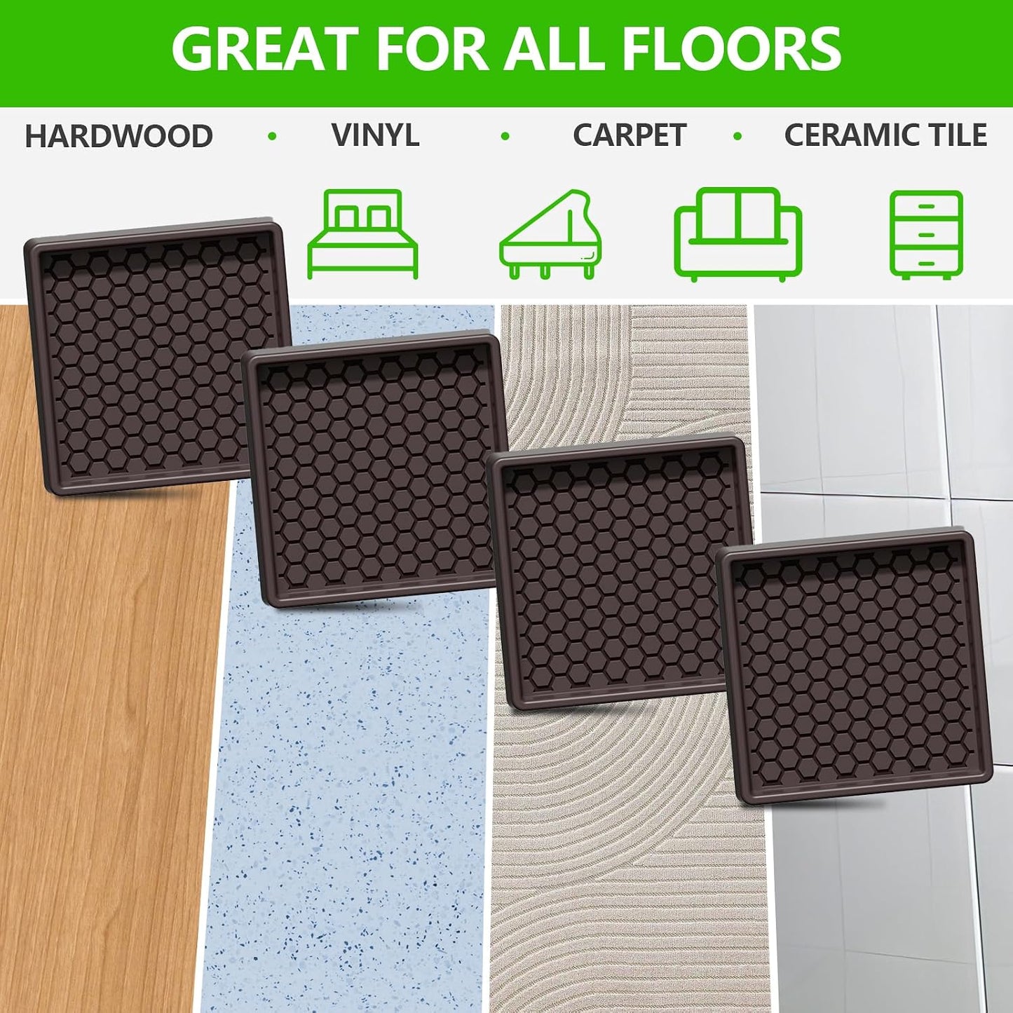 Non Slip Furniture Pads for Hardwood Floors - 12PCS 2" Caster Cups, Round | Furniture Stoppers to Prevent Sliding, Anti Slip Furniture Coasters Cup, Floor Protectors for Furniture Bed Couch Chair,Black