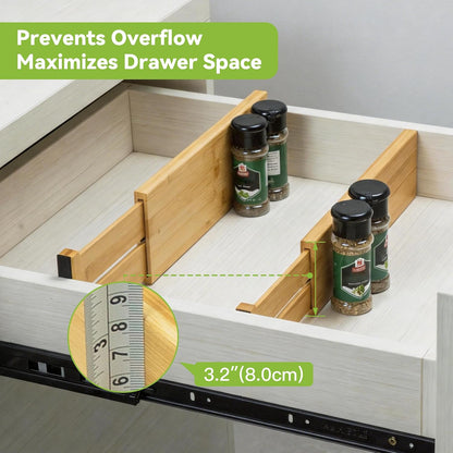 Utoplike 4 Pcs Bamboo Kitchen Drawer Dividers, Large Drawers Organizers | Adjustable Spring Loaded Expandable Organization, Works in Dresser, Bathroom, Bedroom, Office, Fit 17.8"-20.6" Drawer, 2.4"H