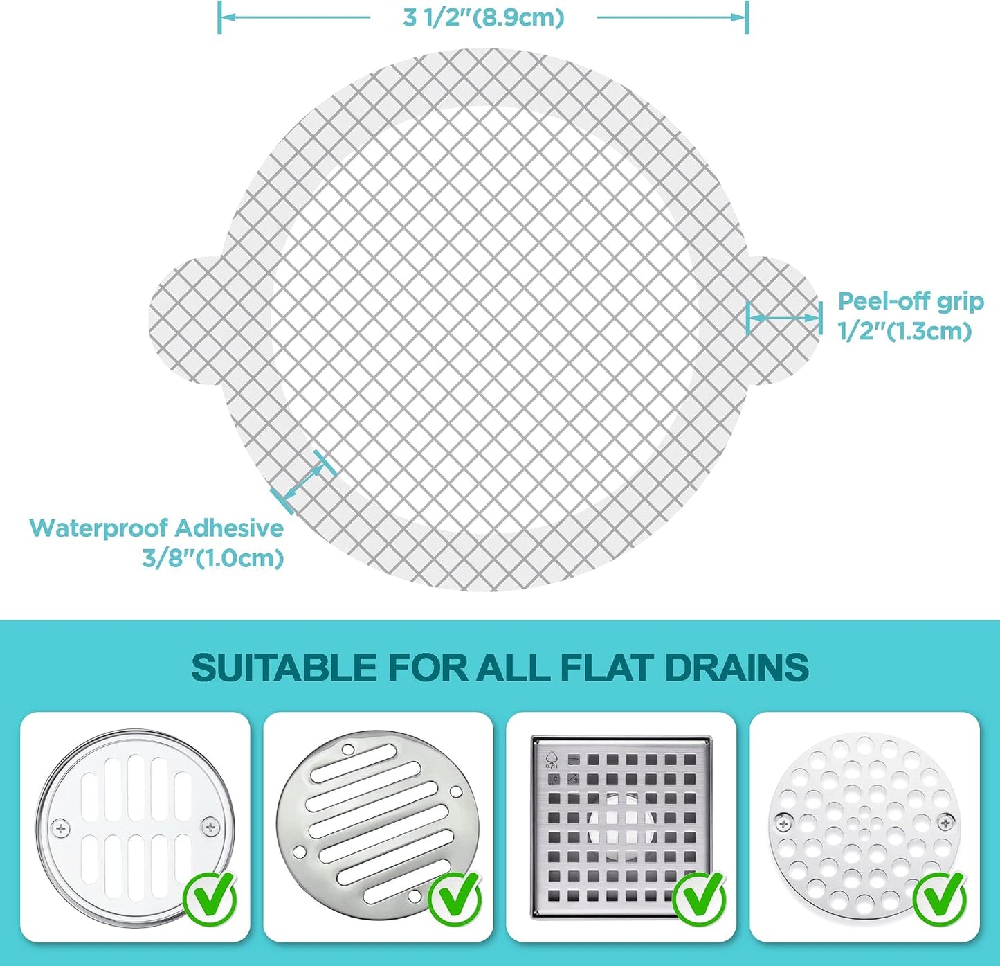 25 Pack Disposable Shower Drain Hair Catcher Mesh Stickers - Peel & Stick Drain Strainers to Prevent Clogs, Strong Waterproof Adhesive, Mess-Free Disposable Drain Covers for Shower & Bathtub
