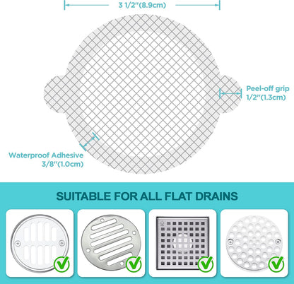 25 Pack Disposable Shower Drain Hair Catcher Mesh Stickers - Peel & Stick Drain Strainers to Prevent Clogs, Strong Waterproof Adhesive, Mess-Free Disposable Drain Covers for Shower & Bathtub