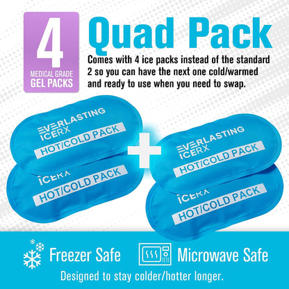 Gel Ice Packs for Injuries Reusable, Hot & Cold Gel Wrap (4 Pack), Adjustable & Flexible, Long Lasting Instant Compression for Back, Knees, Shoulders, Elbows, Neck, Foot & Ankle