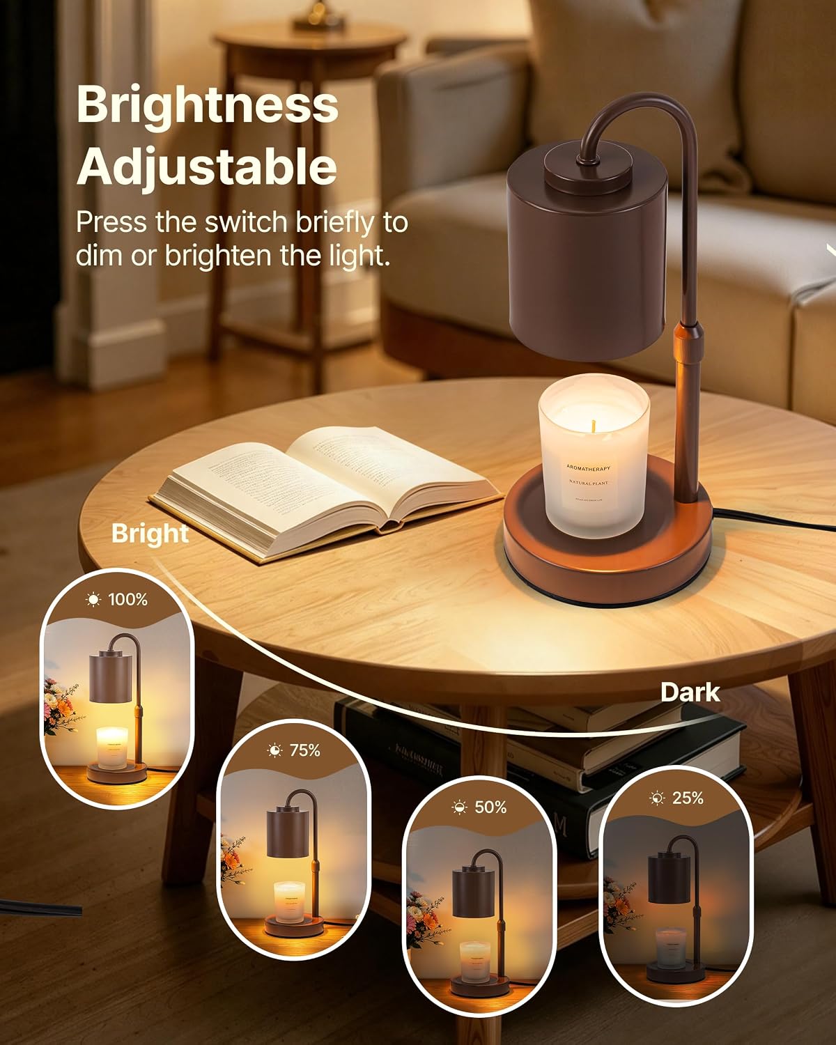 CASTLELIFE Dimmable Candle Warmer Lamp with Timer, Height Adjustable Candle Warmer for Jar Candles, Electric Wax Melt Warmer for Home Decor House Warming Gifts, Birthday Gifts for Women, Black Clear