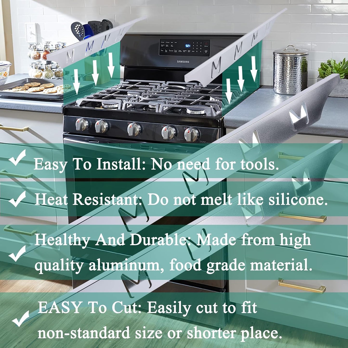 Black Stove Gap Cover Range Gap Filler, Counter Trim Kit Between Stove and Counter, Aluminum Don't Melt Like Silicone, For 1/32” to 5/8” Gap, Adjustable Length 23” to 25.4”, Left and Right 2 PCS