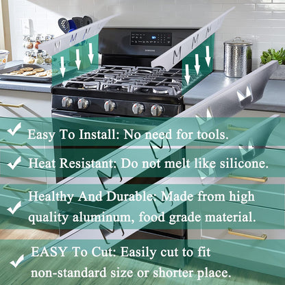Black Stove Gap Cover Range Gap Filler, Counter Trim Kit Between Stove and Counter, Aluminum Don't Melt Like Silicone, For 1/32” to 5/8” Gap, Adjustable Length 23” to 25.4”, Left and Right 2 PCS