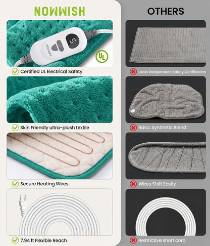 Electric Heating Pad for Back, Cramps, Shoulder, Moist & Dry Heat, 12"x24"