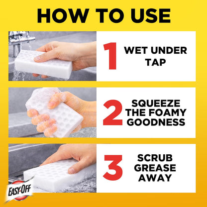 Easy‑Off Heavy Duty 2‑in‑1 Ultra Thick Eraser & Degreasing Formula, 3 Multi‑Use Cleaning Pads — Cuts Through Tough Grease & Grime in Seconds